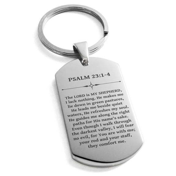 Tioneer Stainless Steel The Lord is My Shepherd Psalm 23:1-4 Dog Tag Keychain Keyring
