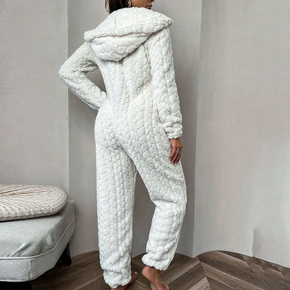 XINXIAOO Cozy Women's Coral Jumpsuit Pajamas Stylish Warm Hooded Loungewear For Autumn And Winter Woman Pants Suit Full Body Rompers Stylish for Women Long Sleeve Turtle Neck Body Suit for Women