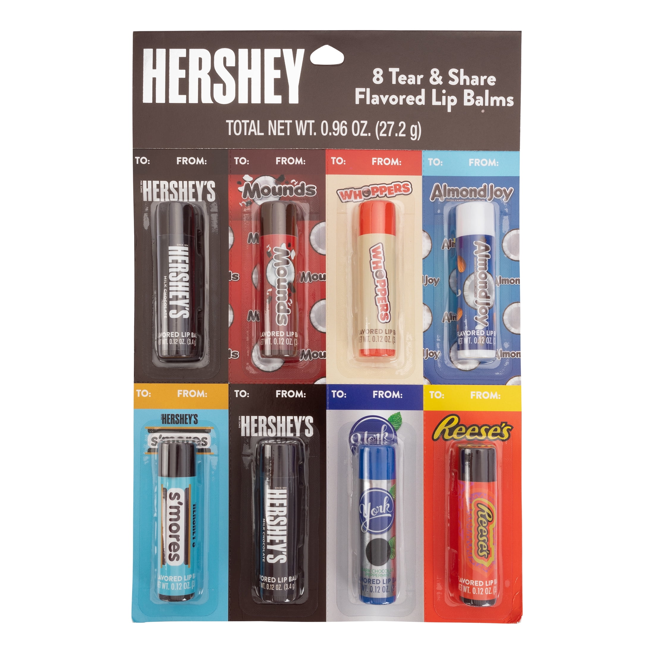 Hershey Tear & Share Lip Balms, 8 Pack, 27.2g, Multiple Flavors