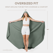 Comfy Cubs Adult Hooded Towel Large, 58 x 58 - Muslin Cotton Wearable Blanket, Fern