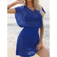 thumbnail image 5 of Anygrew Women's Short Sleeve Crochet Swimsuit Cover Up | V Neck Decorative Button Front Bathing Suit Beach Dress | Slim Fit Hollow Out Summer Swimwear Coverups, 5 of 7