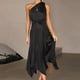 thumbnail image 4 of Vestido Largo De Verano Para Mujer Vestidos de fiesta de cóctel Vestido de satén de un hombro con cinturón Traje de diario de corte holgado Cgtredaw para Mujer Negro T S, 4 of 5