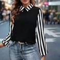 thumbnail image 4 of ZHYou Women Striped Contrast Collar Tops,Loose Fit,Stretchy Soft Daily Office Wear Dress Shirts,Black,Size XS, 4 of 9