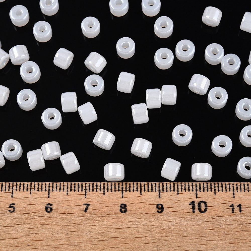 Glass Seed Beads Ceylon Round Hole Cylinder White 4x5.5mm Hole: 1.8mm about 2500pcs/pound