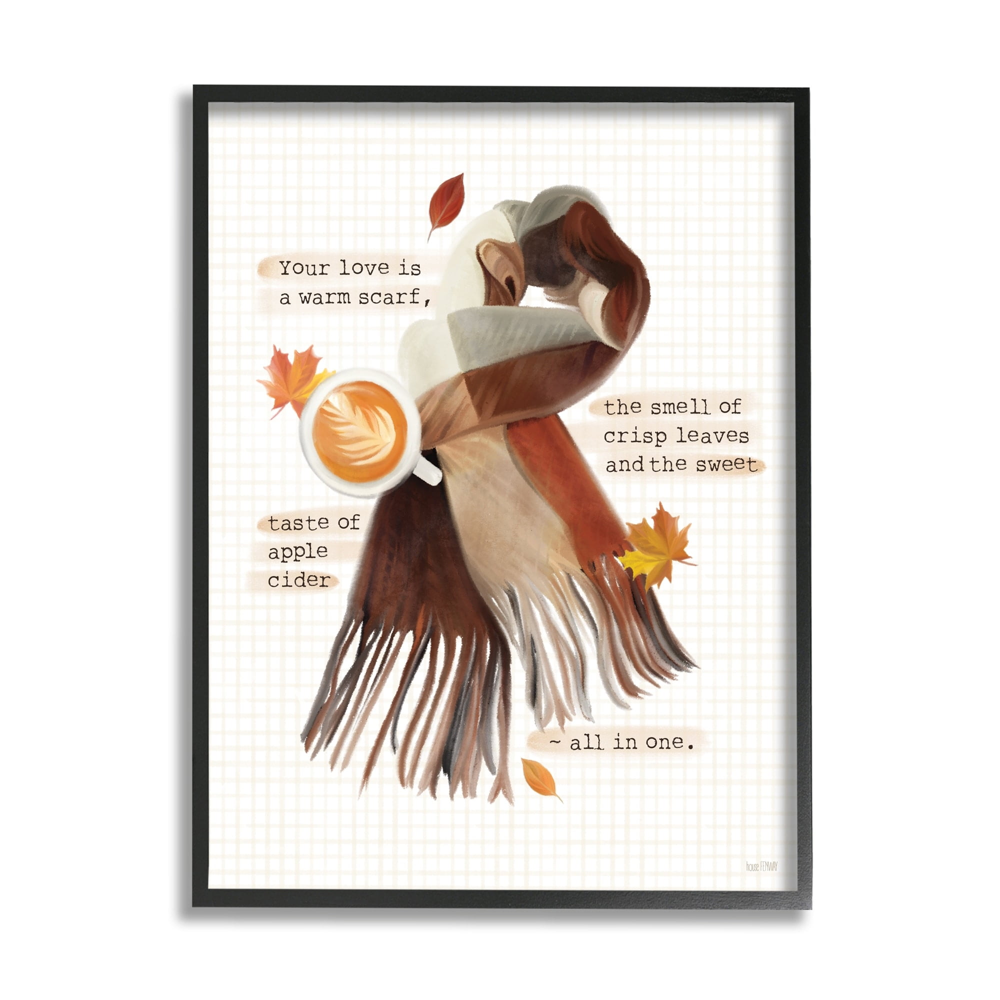 Stupell Industries Your Love is A Warm Scarf Romantic Phrase Paintings Gray Framed Art Print Wall Art, 16x20, by House Fenway