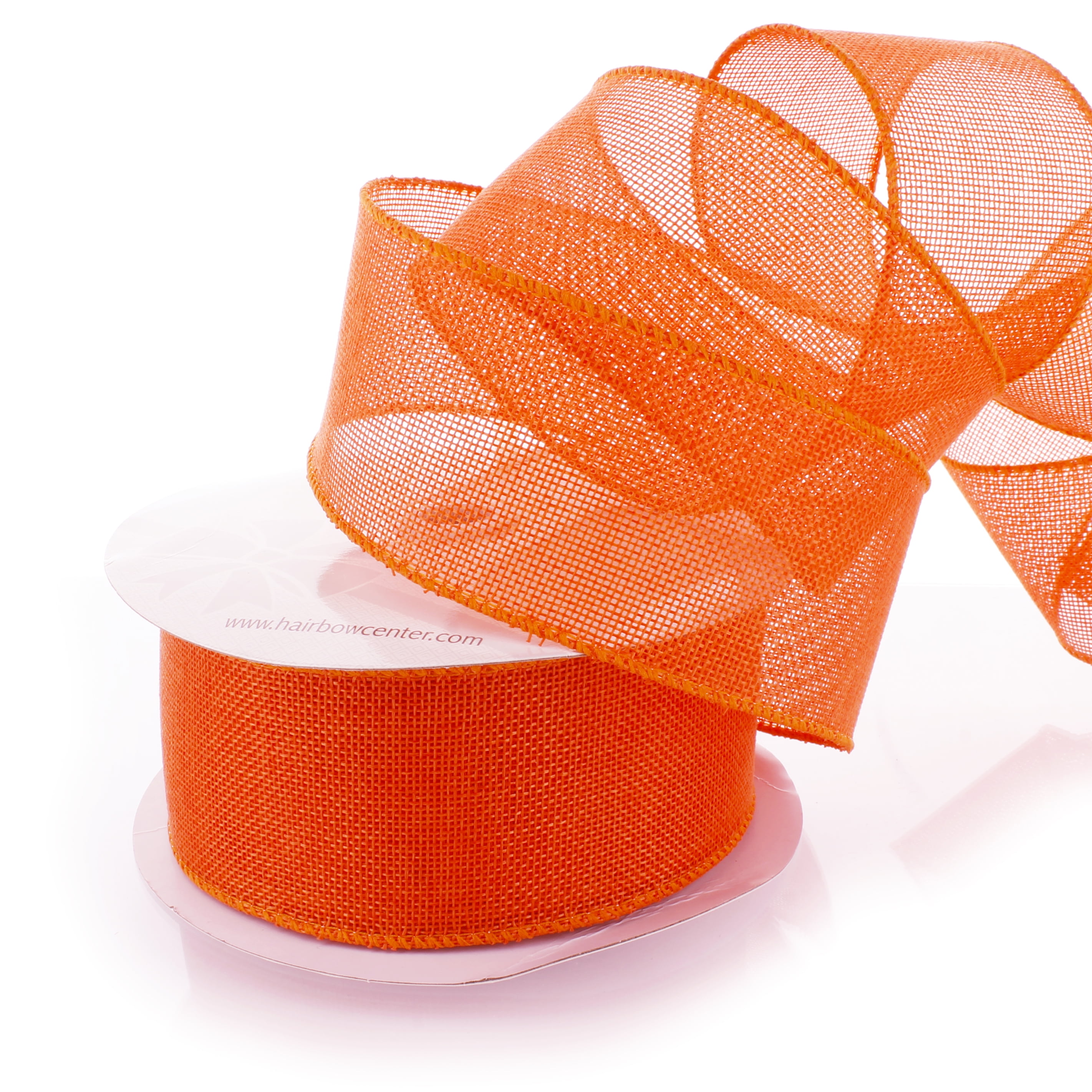 Ribbon Traditions Narrow Farmhouse Stripes Burlap Wired Ribbon 2 1/2 By 10  Yards - Orange / Off-White