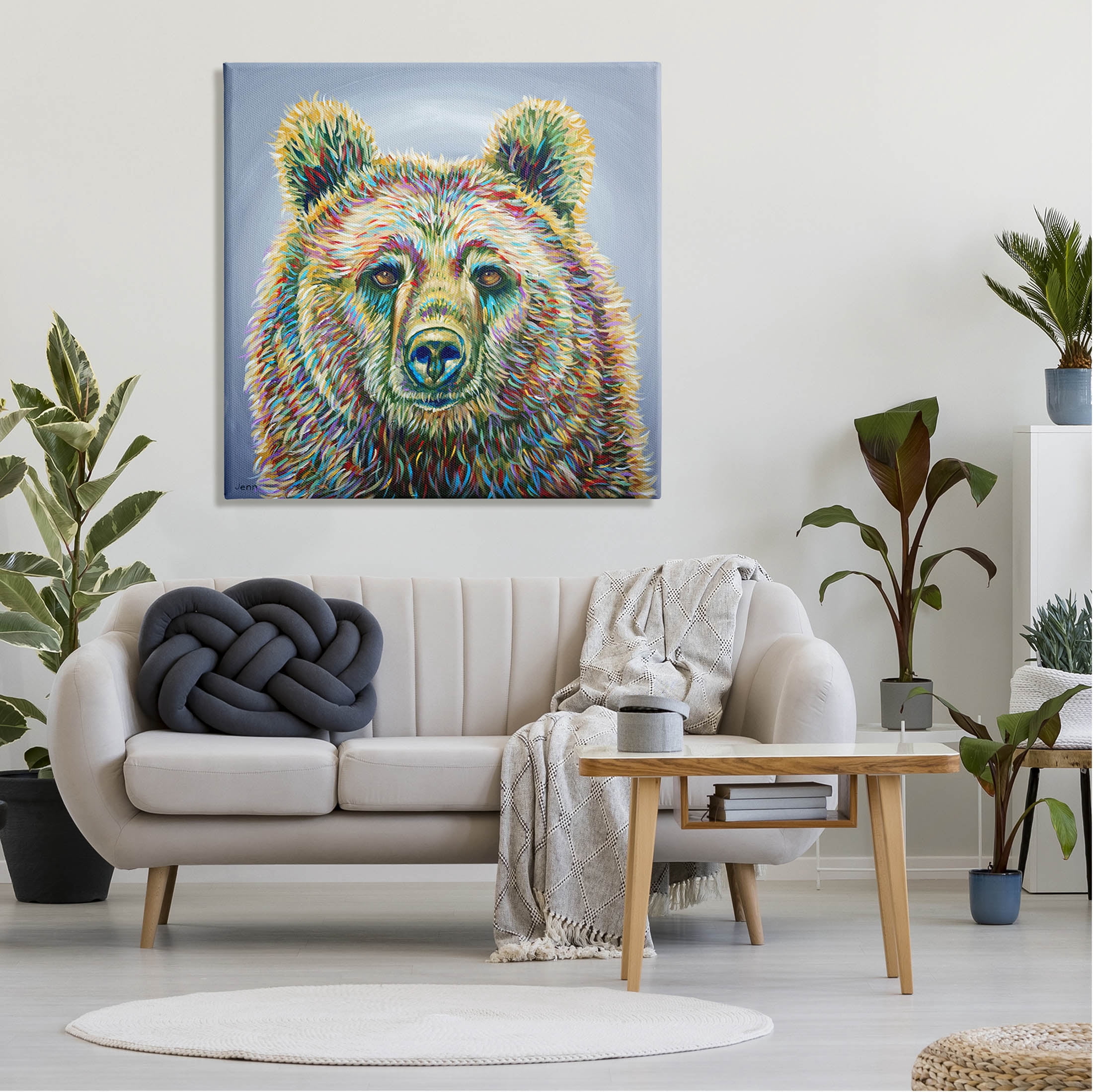 Modern Bear Rainbow Fur Strokes Animals & Insects Painting Gallery Wrapped Canvas Print Wall Art
