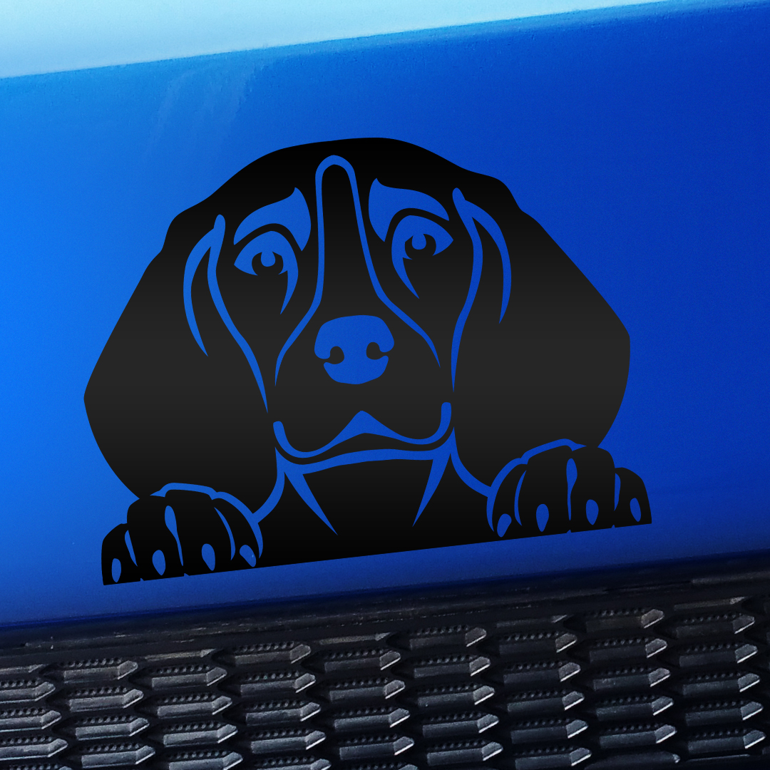 Peeking Beagle Vinyl Car Decal Choose Color [MATTE BLACK