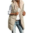 thumbnail image 3 of Dazajoo Fall Long Puffer Vest Women Sleeveless Hooded Reversible Fleece Sherpa Jacket Zip Up Winter Coat with Pockets,Khaki,S, 3 of 6