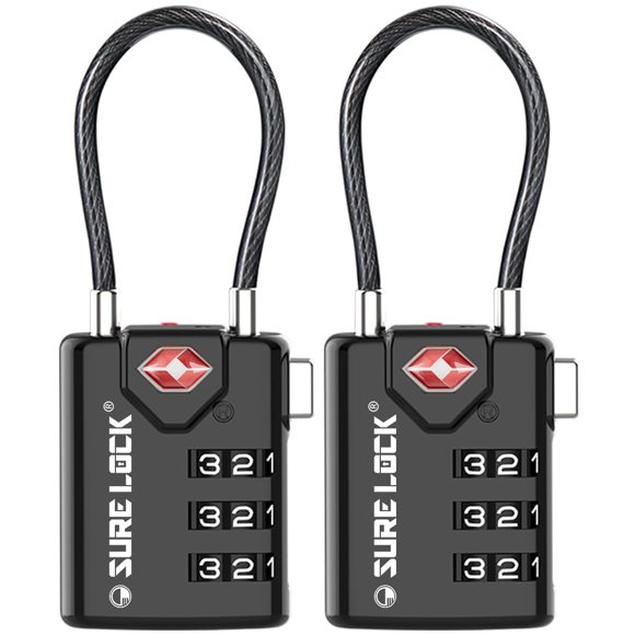 Candados de viaje SURE LOCK aprobados por la TSA, paquete de 2 con indicador