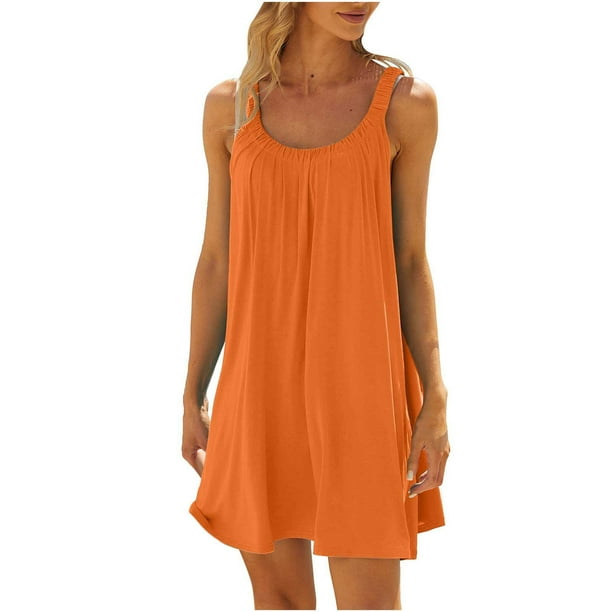 Ayolanni Knee-Length Graduation Dresses for Women 2025 Orange Sleeveless Solid Dresses Dresses for Juniors for Church S