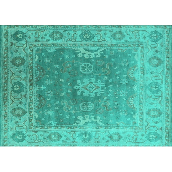 Ahgly Company Indoor Rectangle Oriental Turquoise Blue Industrial Area Rugs, 8' x 10'