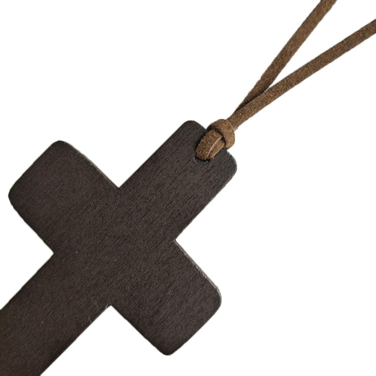 Vintage Wood Cross Necklace Plain Wooden Pendant Brown/Black Rope Bethlehem Jerusalem Holy Land Christian for Men Women, Men's, Size: Small