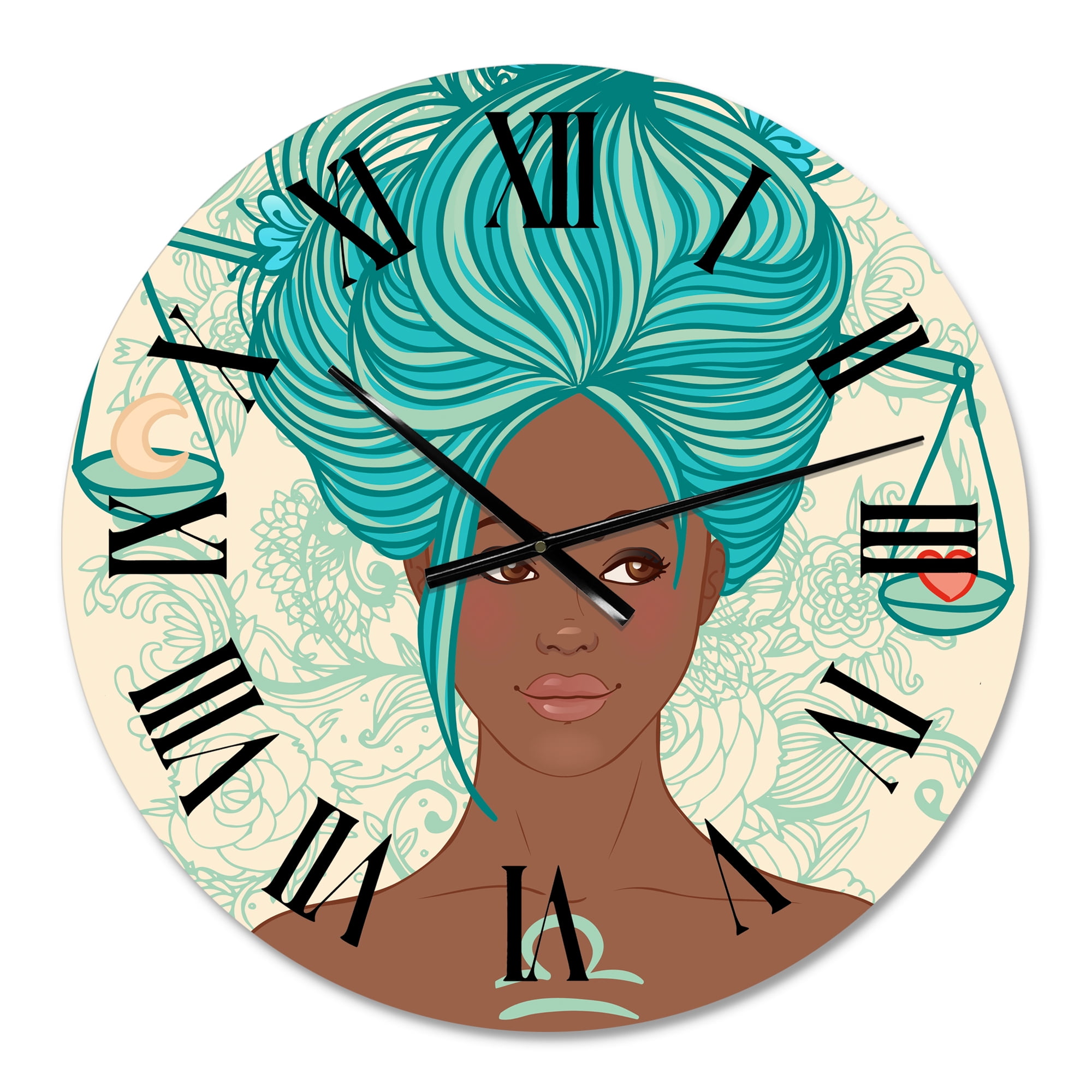 Designart 'Portrait Of Afro American Woman With Blue Hair I' Modern Wall Clock