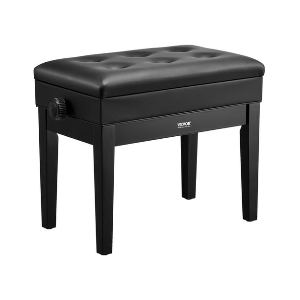 VEVOR Banco de piano ajustable con teclado, asiento acolchado, taburete de madera para tocador y estantería