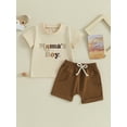 thumbnail image 2 of Qiylii Baby Toddler Kids Boys Summer Shorts Outfits 0 6 12 18 24 Months 2T 3T Baby Short Sleeve Letter Print T shirt Tops and Drawstring Shorts Clothing Sets, 2 of 9