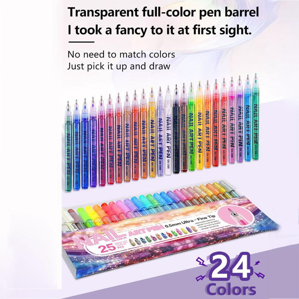 Colors Glitter Nail Art Pens Set, 0.5mm Nail Polish Pens Acrylic Paint Markers for Nails, Quick Dry, Long Lasting Nail Art Markers for Professional Manicure, Home & Salon Use