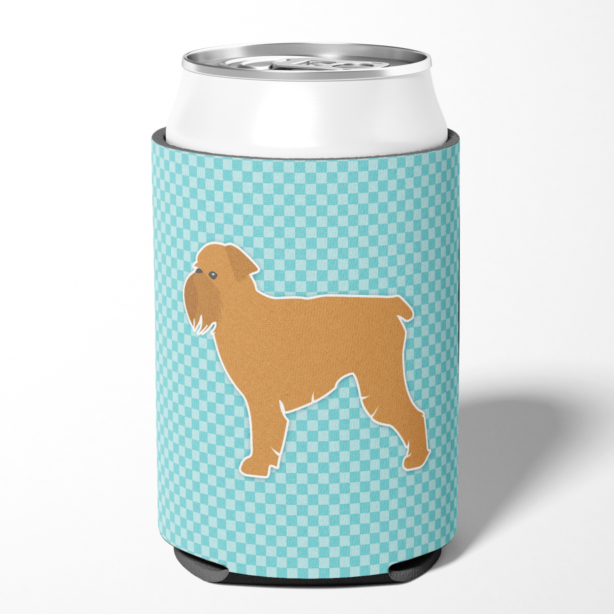 Caroline's Treasures BB3740CC Brussels Griffon Checkerboard Blue Can or Bottle Hugger, Can Hugger, multicolor