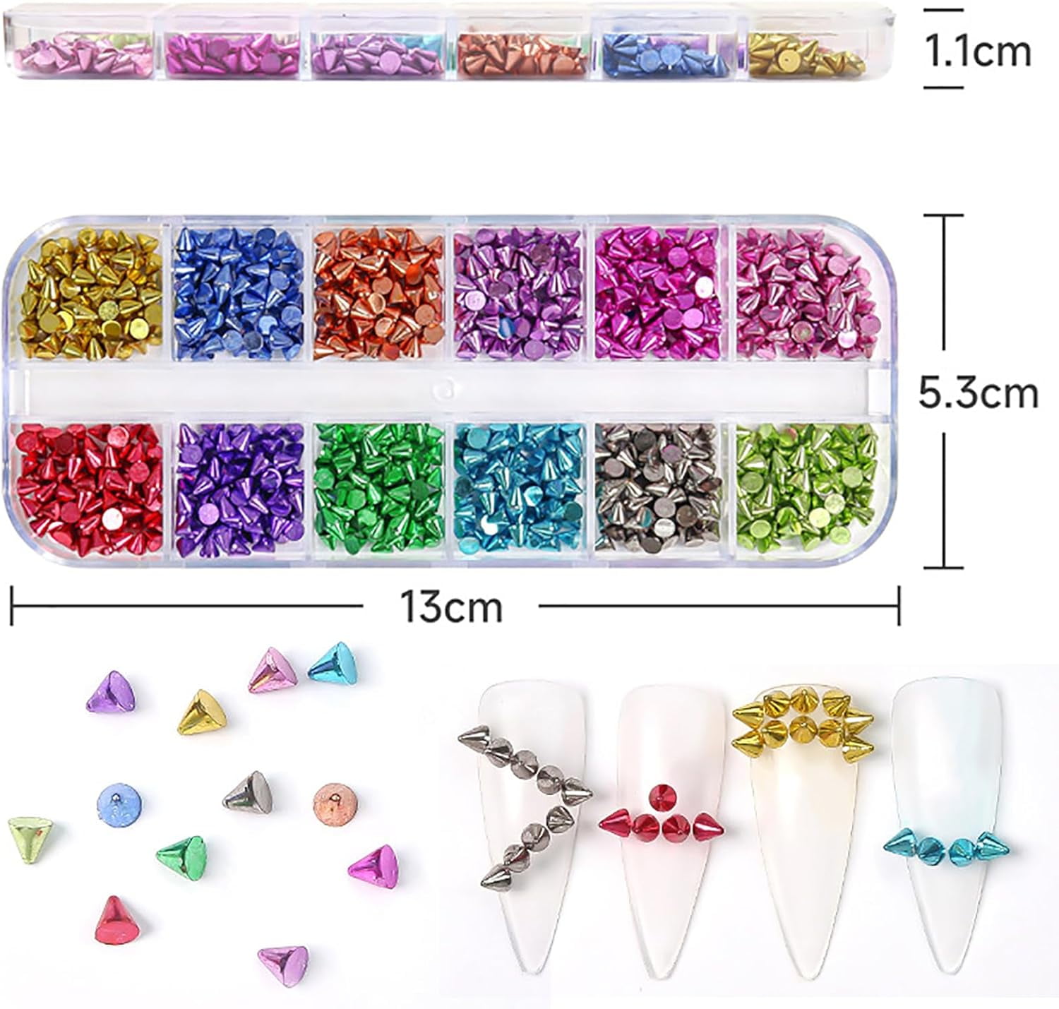 36 Grids Punk Nail Charms 3D Cone Nail Art Charms Metal Spike Nail Studs Rivet Nail Jewels Charm Nail Decorations for Nail Salon or DIY Craft Supplies