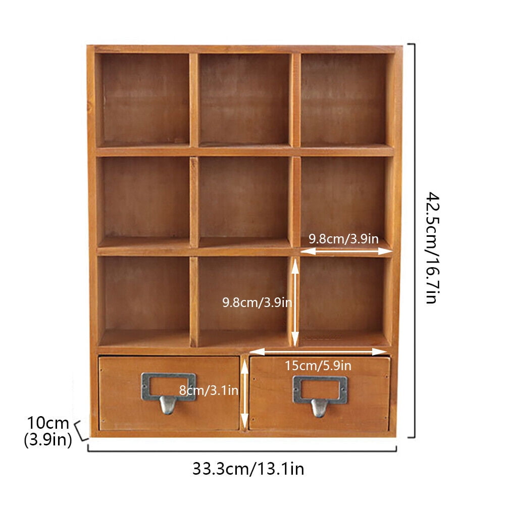 Brown Book Display Shelf Organizer Display Rack 2 Drawers Wooden 9-Cube For Living Room, Study, Bedroom