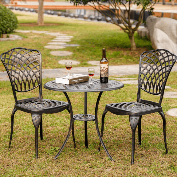 Withniture 3-Piece Bronze High Outdoor Bistro Set, Cast Aluminum Patio Table and Chairs with 1.97" Umbrella Hole for Garden, Porch, Balcony