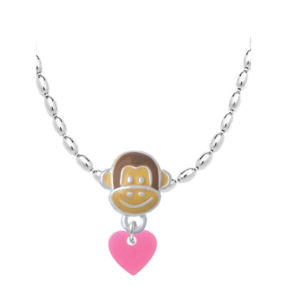Delight Jewelry Acrylic 5/16" Hot Pink Heart Mia Monkey Charm Necklace