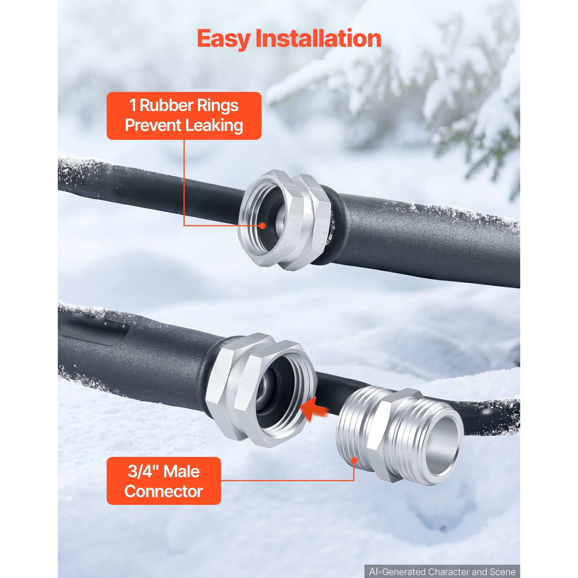 KFFKFF 50FT Heated Water Hose for RV, Antifreeze to -45°F, 1/2" ID, Smooth Surface, Built-in Thermostat, Freeze-Resistant, Leak-Proof, Lead-Free, BPA-Free, Quick Heating for RVs, Camping, and Gardens