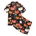 thumbnail image 4 of Shadoumai Halloween Pajamas for Summer Button Down Pjs Cute Graphic Print Button Down Short Sleeve Pjs Silk Tops and Shorts Casual Sports Tshirt 2-Piece Sleepwear Pjs for, 4 of 4
