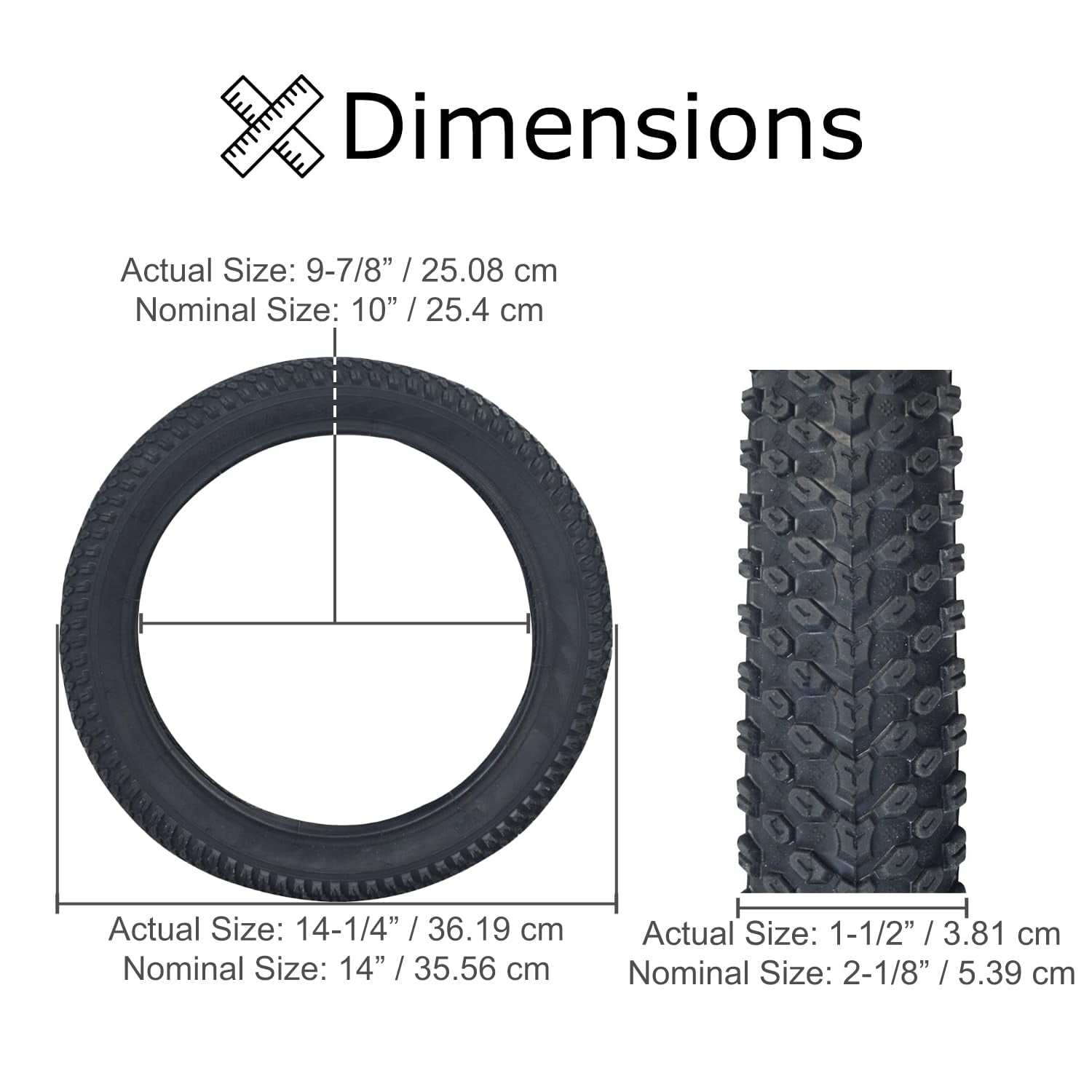 AlveyTech 14"x2.125" (57-254) Pneumatic Tire for Electric Bikes - Replacement 14 Inch Tire, Electric Bike Tires, Jetson Electric Bike Tire, Ancheer Swagtron Replacement Parts, Pneumatic Replacement