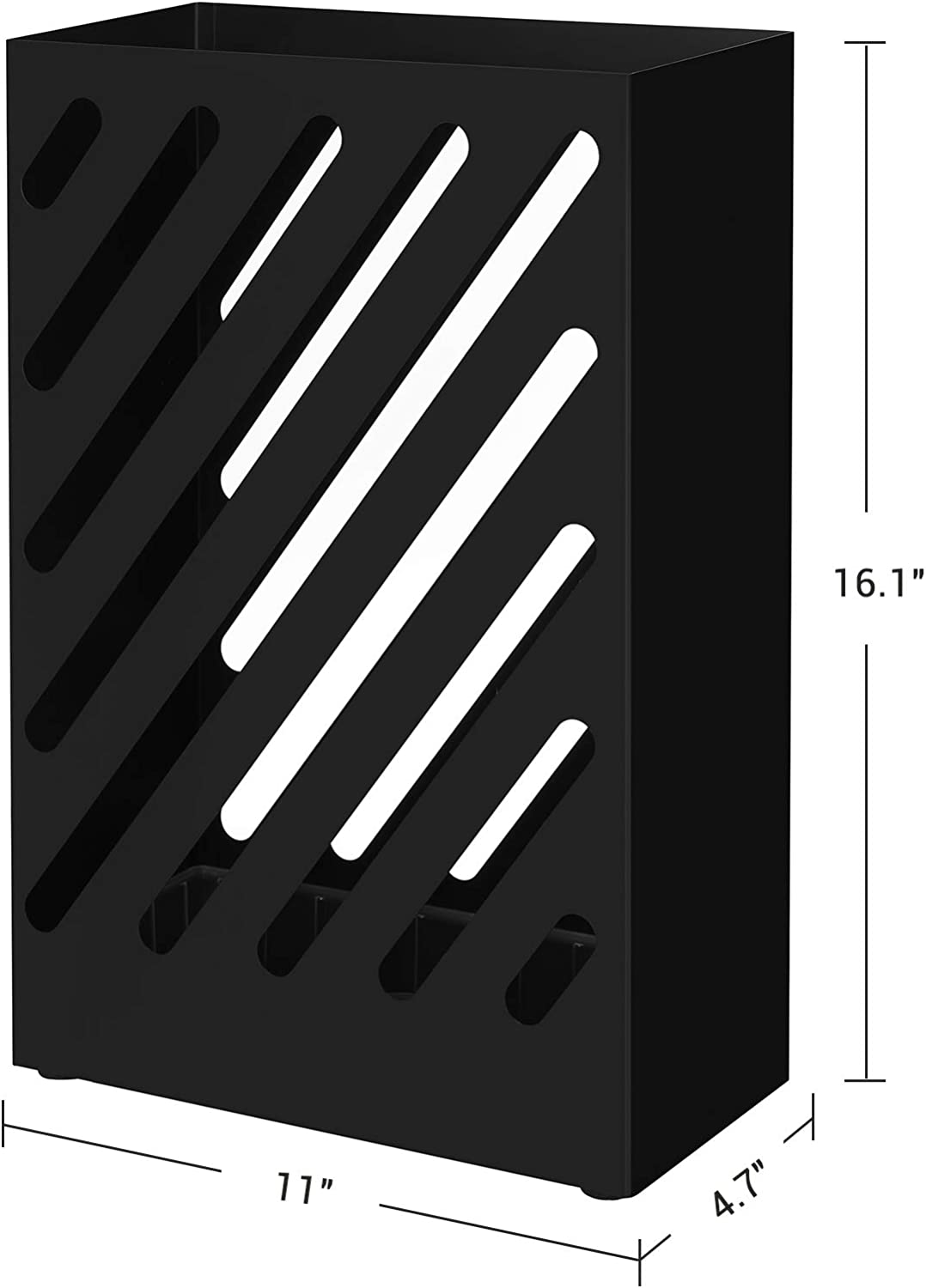 Metal Umbrella Stand, Rectangular Umbrella Holder Rack, with a Removable Drip Tray, 4 Hooks, Hollow-Out Design, for Entryway, Office, Black ULUC03BK