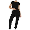 thumbnail image 1 of Hauts à Manches Courtes pour Femmes Mode Décontractée Unie Col Rond Pantalons Longs Ensembles de Sport Légers Pantalons d'Été pour Femmes, 1 of 9
