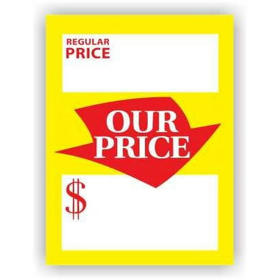Regular Price - Our Price Tag (Large), 3.25" x 5", Pre-Strung, Red & Yellow on White 12-Pt Cardstock - Pack of 250 Tags
