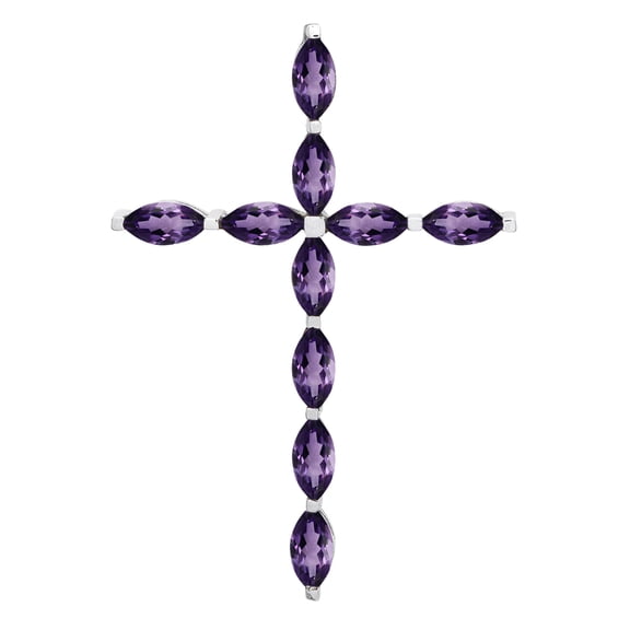 6X3mm Marquise Purple Amethyst 925 Sterling Silver Women Religious Christian Cross Pendant Jewelry
