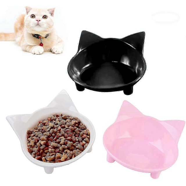 Cat Bowls, Anti-Slip Multi-Purpose Cat Food Bowl Pet Water Bowl Cat Feeding Bowl, (Black/Pink/White)