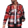 thumbnail image 2 of Chaqueta tipo camisa a cuadros de manga larga para hombre Chaqueta informal con botones y cuello vuelto a la moda con bolsillo Rojo XXL, 2 of 5