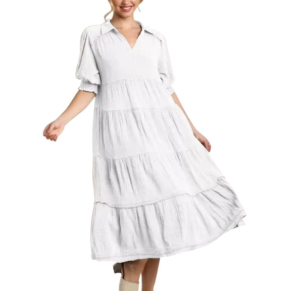 Plus Size Womens Summer Dresses Fashion Casual Turndown Collar Short Sleeve Solid Dress Casual Beach Party Dresses