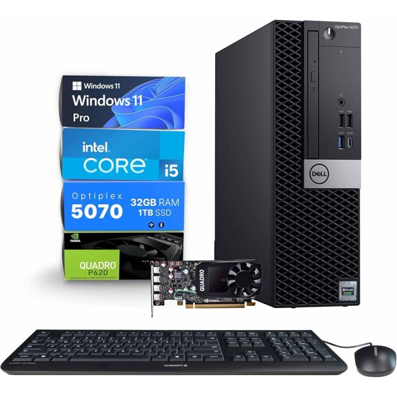 Restored Blair Tech Dell 5070 PC Editing/Design Computer, Intel i5-9500, Nvidia Quadro P620, 32GB Crucial DDR4 RAM, 1TB NVMe SSD Cherry Keyboard & Mouse, Windows 11 Pro, WiFi/BT (Refurbished)