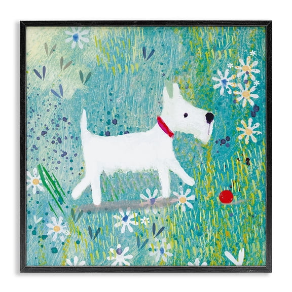 Little White Scottie Dog Black Framed Giclee Art, 12 x 12, Made In USA
