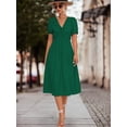 thumbnail image 2 of Spring Summer Mid Dress Women Ruffles Short Sleeve V-neck Office Elegant Dresses Party Casual Commuter Loose A-line Dresses 2023S Gao Jinjia LED, 2 of 2
