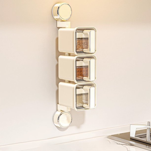 Set de condimentos giratorios con ventosa para cocina | Frascos de especias sellados para pared | Rotación de 360° | Instalación sin taladros | Sello de frescura | Organizador de hierbas y pimienta