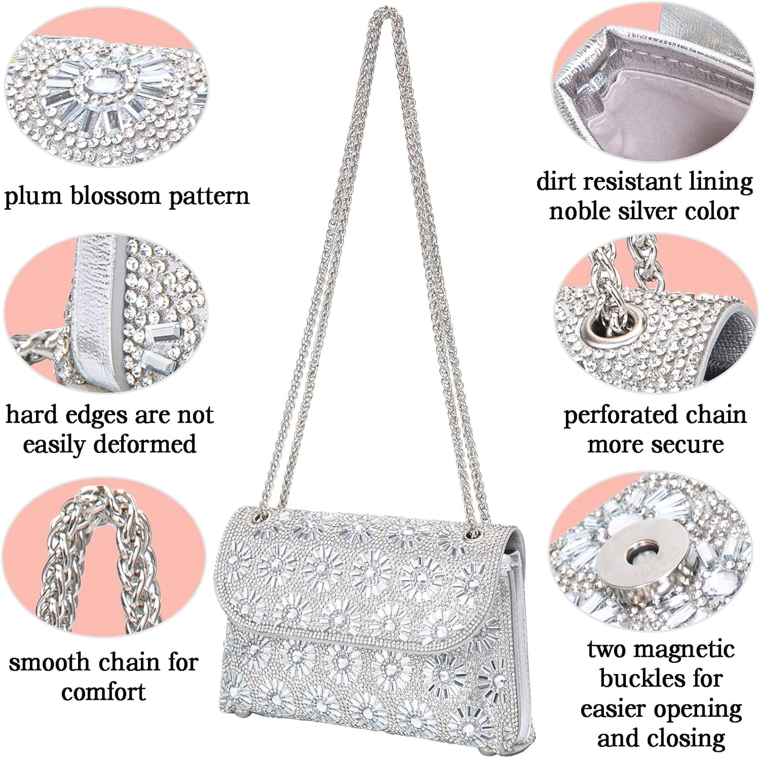 Shoulder Bags Crossbody Bag Purses Handbags Crystals Rhinestone Evening Bag for Women Clutch Purse with Chain