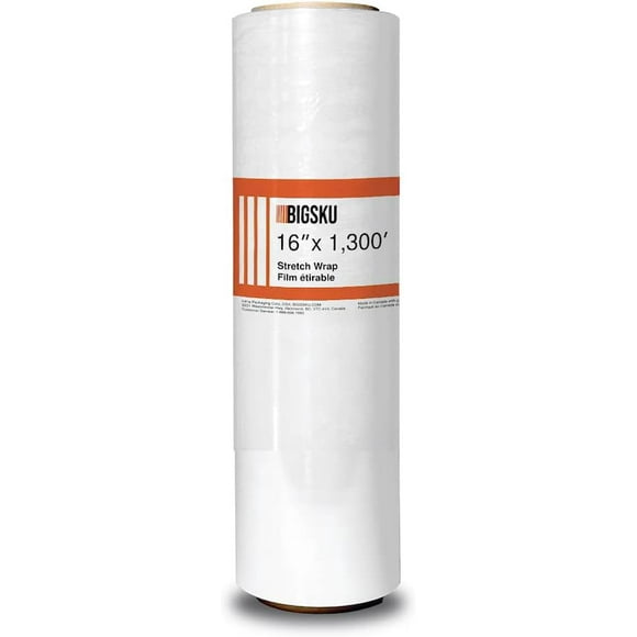 BIGSKU Cast Stretch Wrap -16 inch x1,300 ft,47 gauge thick Self-Adhering & Clear Plastic Cling Wrap - Heavy Duty, High-Stretch Shrink Film For Efficient Shipping, Moving & Packaging