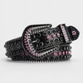 thumbnail image 1 of Zhuge Cinturón de diamantes de imitación para hombres y mujeres, cinturón de cuero con brillantes para vaqueros (negro y rosa), 1 of 5