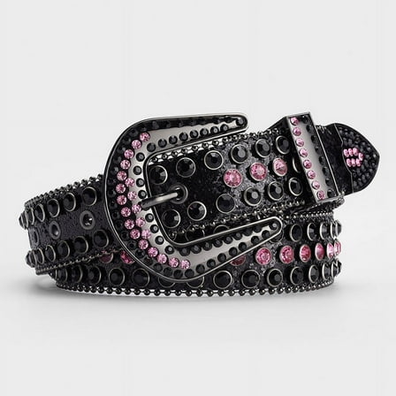 ERDOUY Men Women Rhinestones Belt, Western Bling Belt Sparkly Diamond Belt Cowgirl Cowboy Punk Studded Belt (Black Pink)