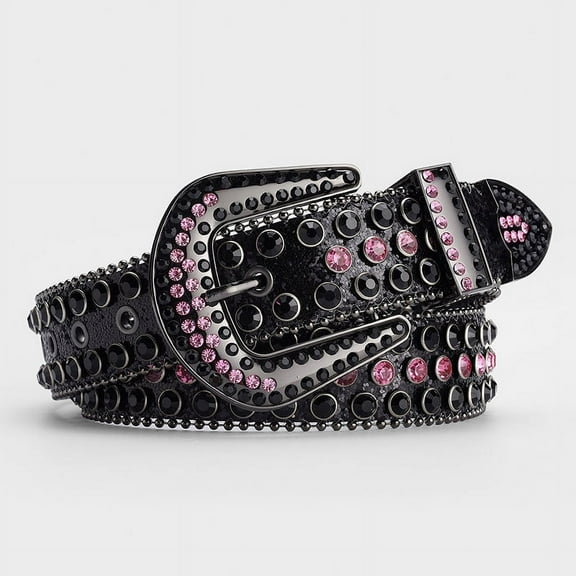 ERDOUY Men Women Rhinestones Belt, Western Bling Belt Sparkly Diamond Belt Cowgirl Cowboy Punk Studded Belt (Black Pink)