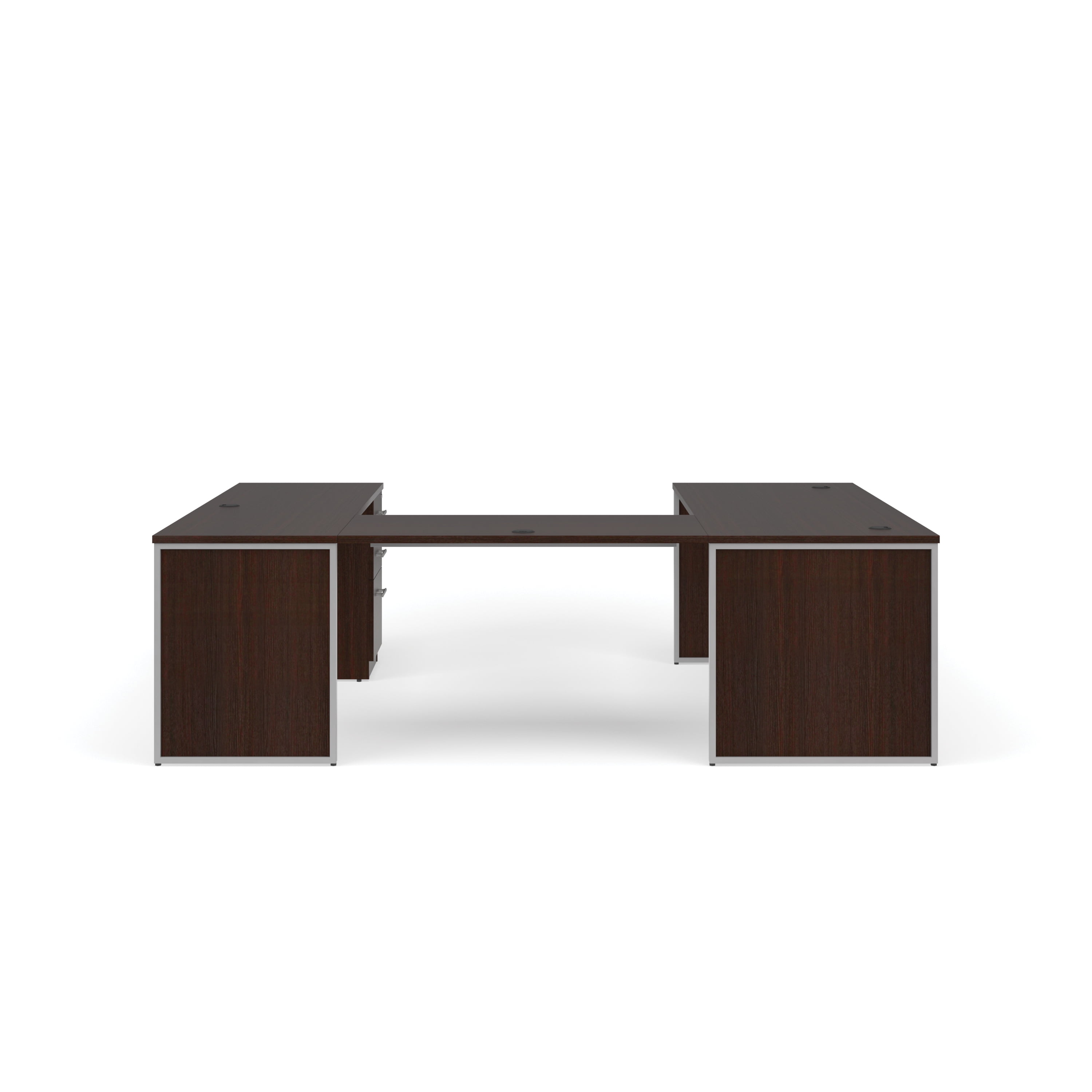 OFM Fulcrum Series Office Furniture Set, 72" U-Shaped Desk with Bridge, Credenza, 3-drawer Filing Cabinet, Leg Panels, in Espresso