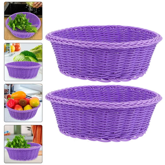 HONMEET 2-Pack Woven Plastic Fruit Basket for Home Storage Kitchen Organization