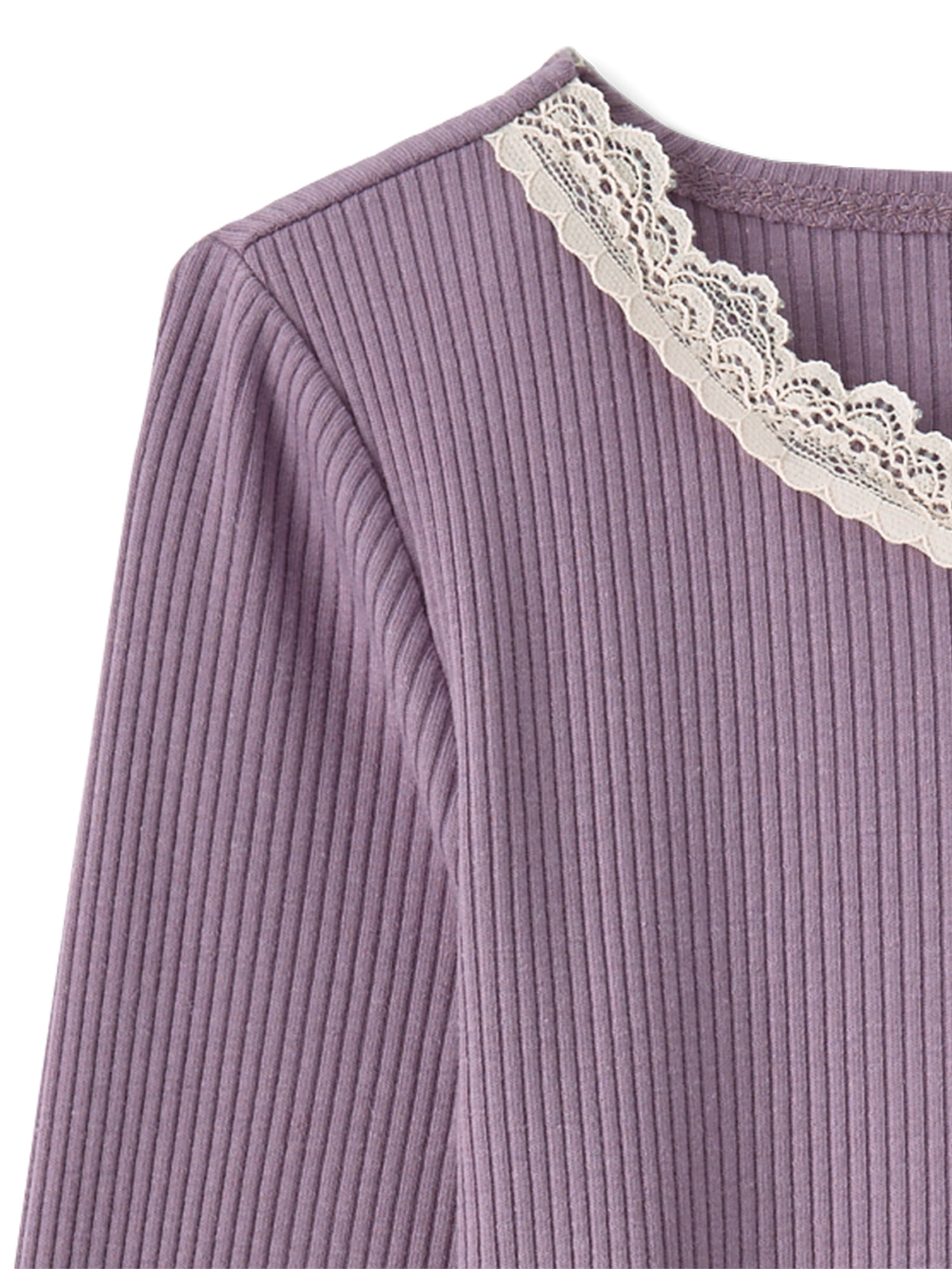 The Children's Place Girls Long Sleeve Lace Neck Ribbed Henley Top, Sizes XS-XXL