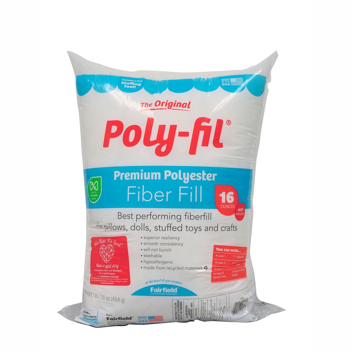 FAIRFIELD Poly-Fil® Remplissage haut de gamme en Fibre, Sac de 454g (16 oz)