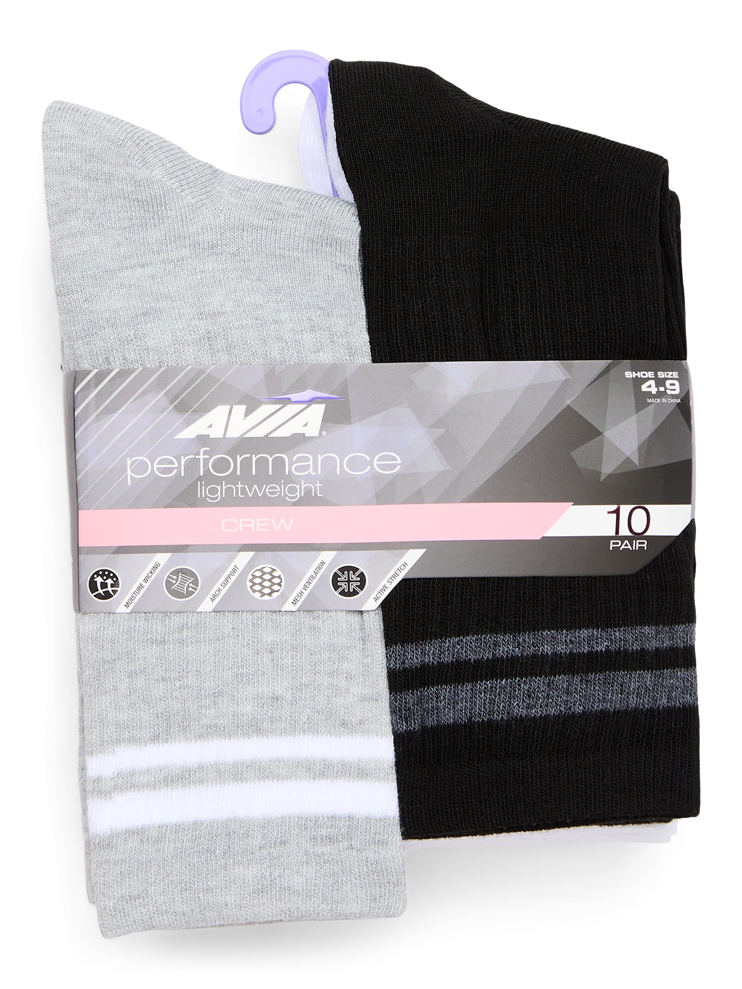 Avia Women's Performance Lightweight Crew Socks, 10-Pack